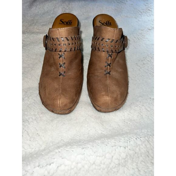 Sofft Brown Suede Leather Heeled Mules Clogs Slip On - size 8.5 - D14 - Picture 5 of 8